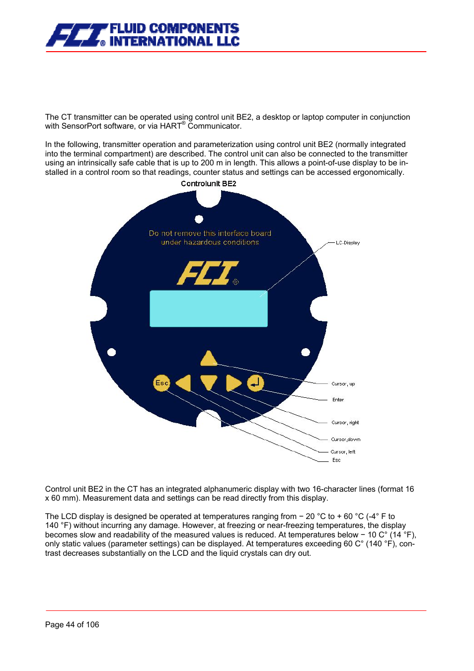 Control unit be2, Introduction, Display | Fluid Components International CMB User Manual | Page 44 / 106