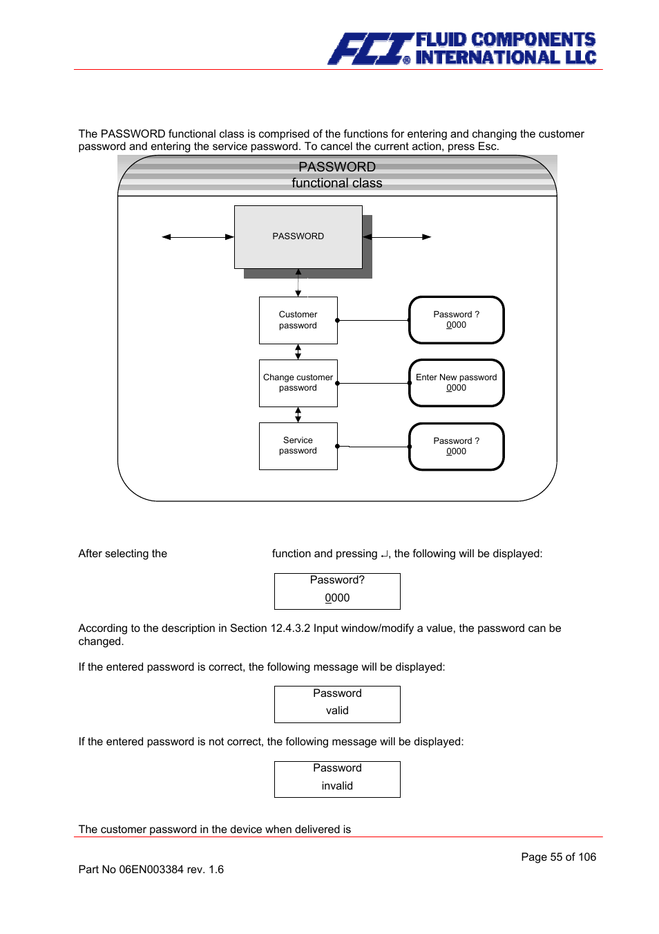 Password functional class, Customer password | Fluid Components International CMB User Manual | Page 55 / 106