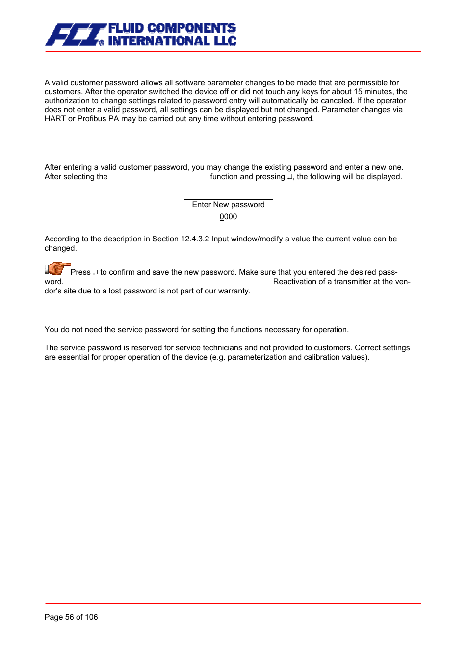 Change customer password, Service password | Fluid Components International CMB User Manual | Page 56 / 106