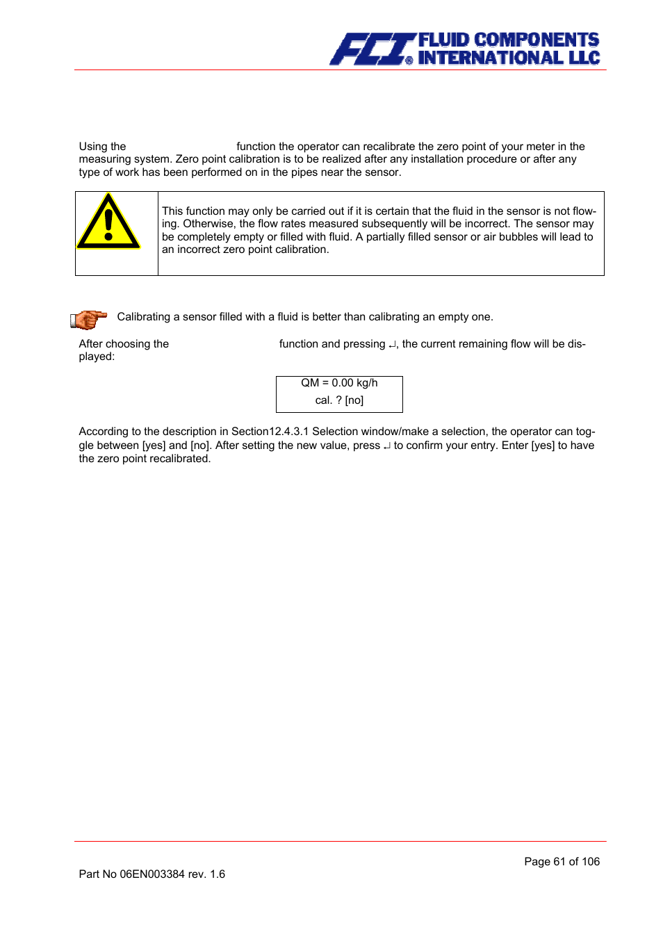 Zero point calibration | Fluid Components International CMB User Manual | Page 61 / 106