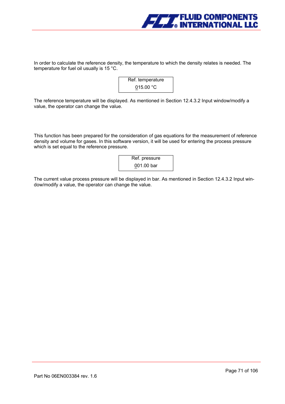 Reference temperature, Reference pressure | Fluid Components International CMB User Manual | Page 71 / 106