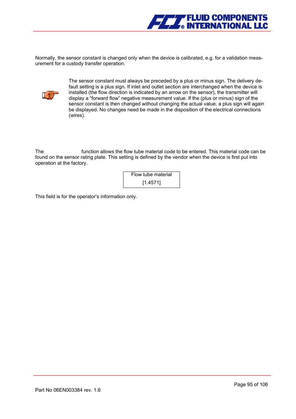 Sensor material | Fluid Components International CMB User Manual | Page 95 / 106