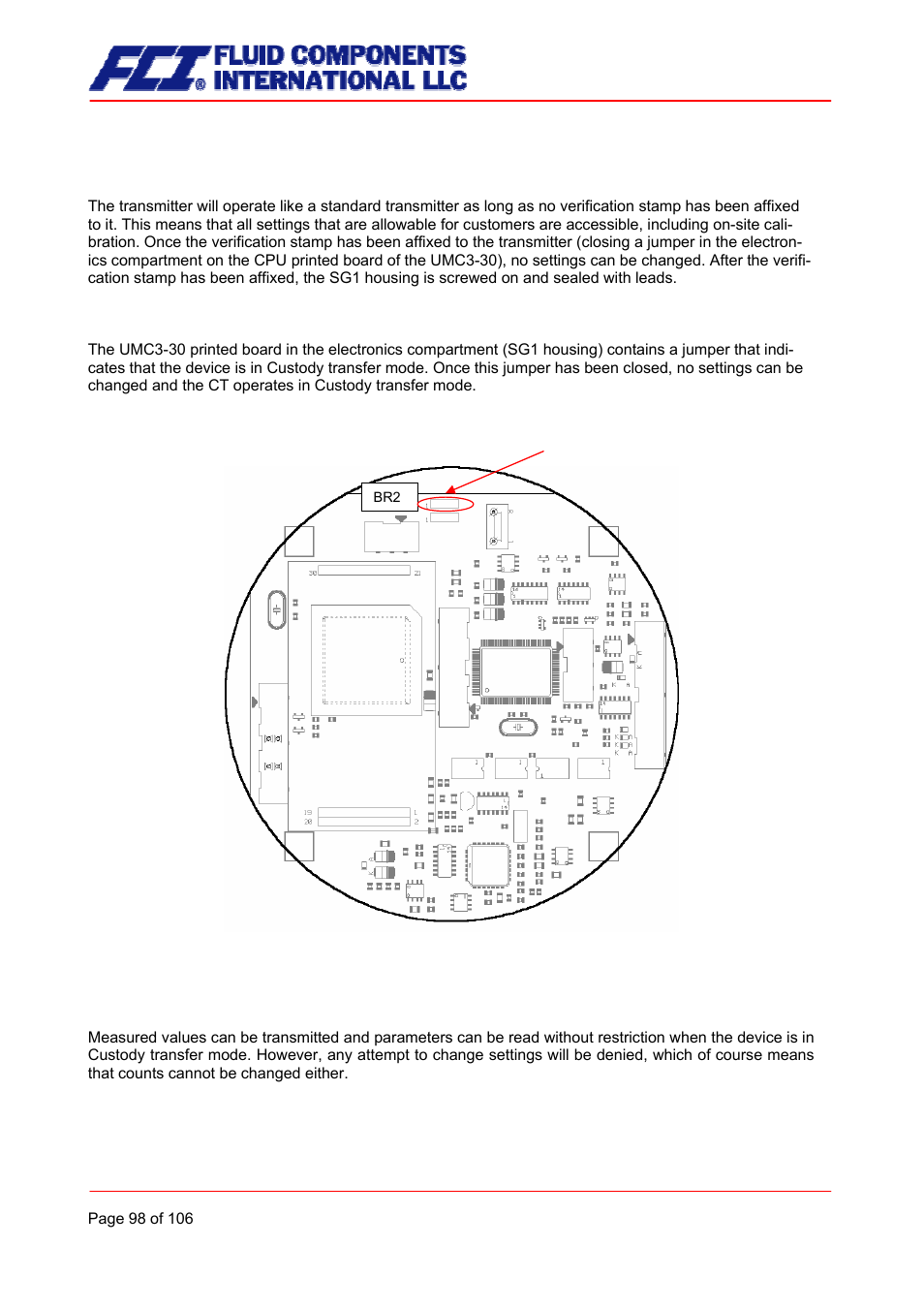 Verification stamp/stamp position, Hart® communication in custody transfer mode, Hart | Communication in custody transfer mode | Fluid Components International CMB User Manual | Page 98 / 106