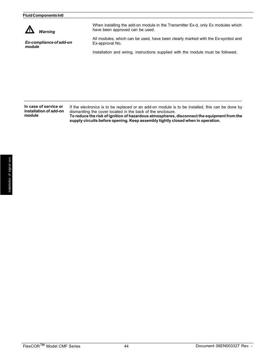 Fluid Components International CMF Series Manual Installation of Electronics User Manual | Page 14 / 14