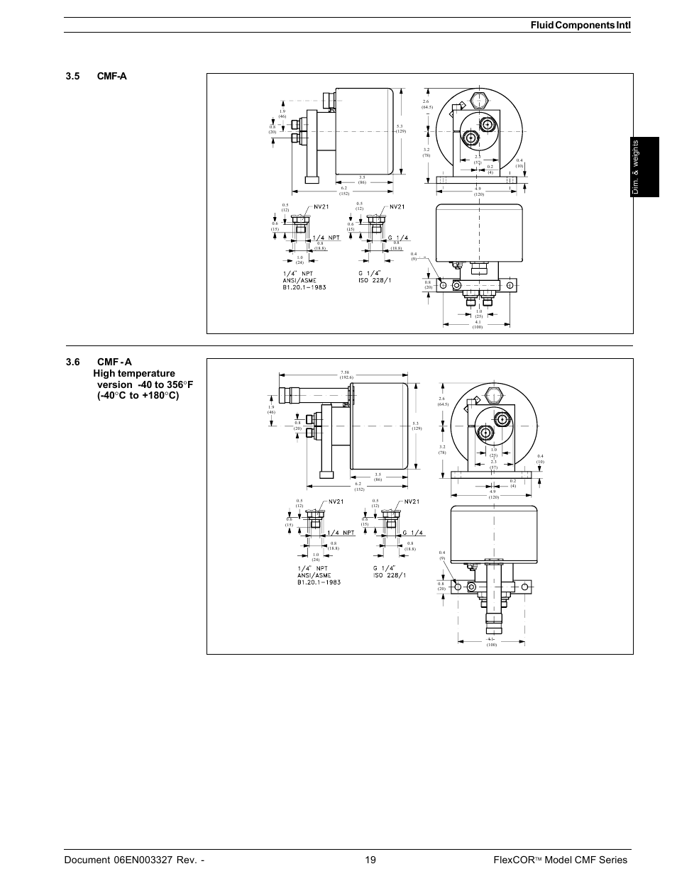 Fluid Components International CMF Series Manual Dimensions and Weights User Manual | Page 4 / 6
