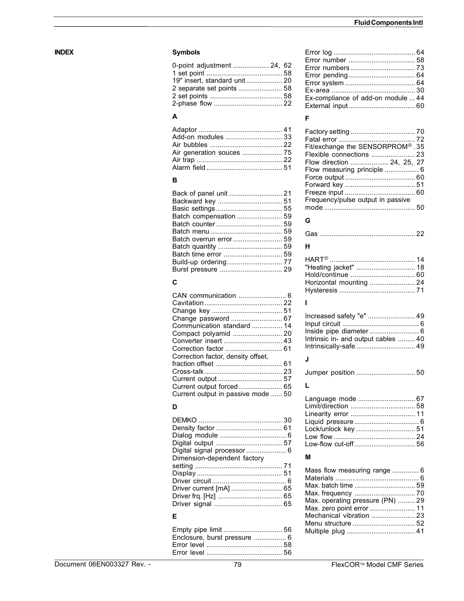 Fluid Components International CMF Series Manual Index User Manual | 4 pages
