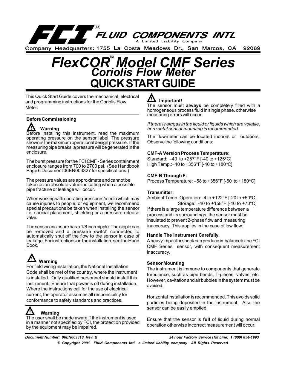 Fluid Components International CMF Series Guide User Manual | 12 pages