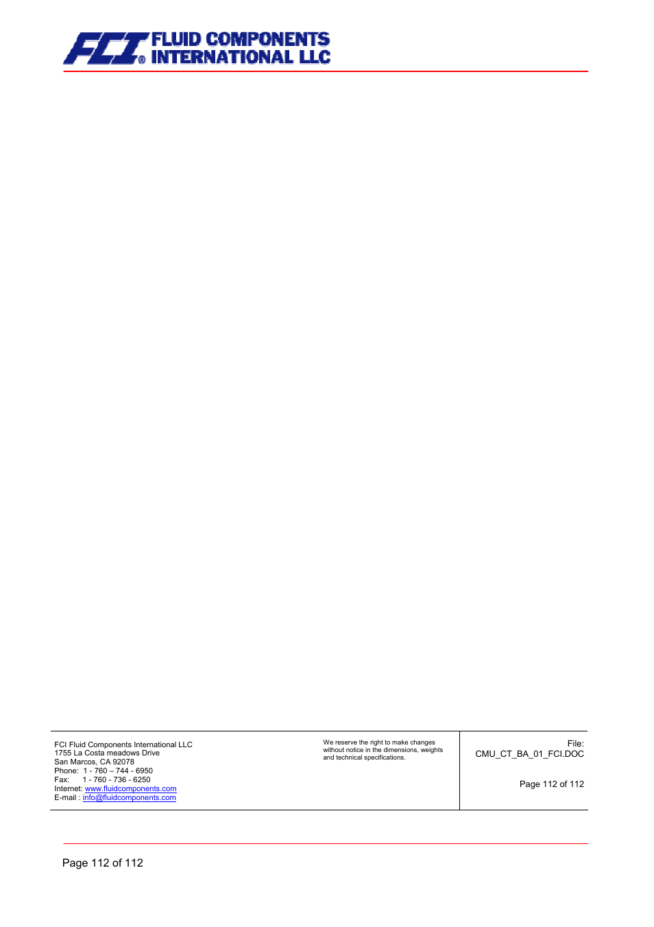 Fluid Components International CMU User Manual | Page 112 / 112