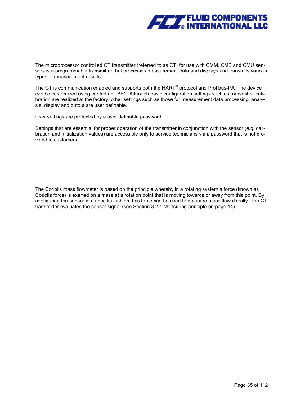 Application domain of the ct transmitter, Measuring principle | Fluid Components International CMU User Manual | Page 35 / 112