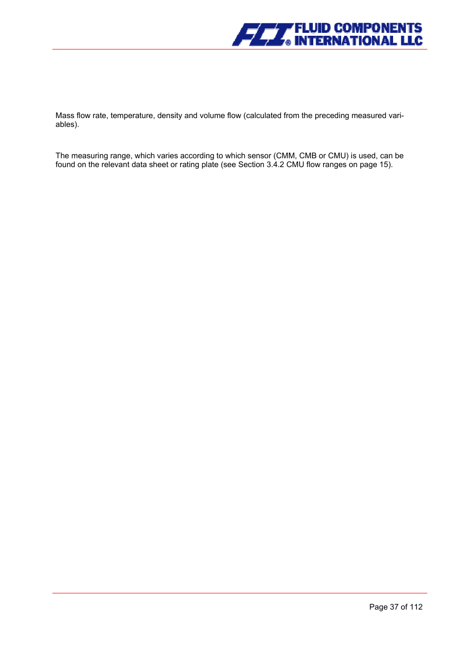 Input, Measured variable, Measuring range | Fluid Components International CMU User Manual | Page 37 / 112