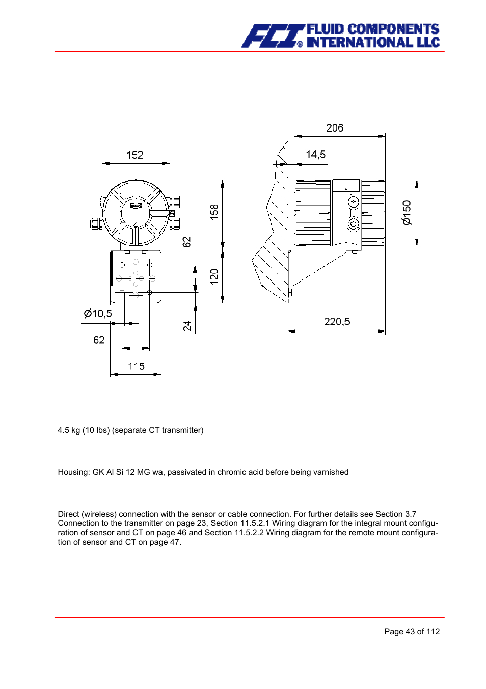 Weight, Material, End connection | Fluid Components International CMU User Manual | Page 43 / 112
