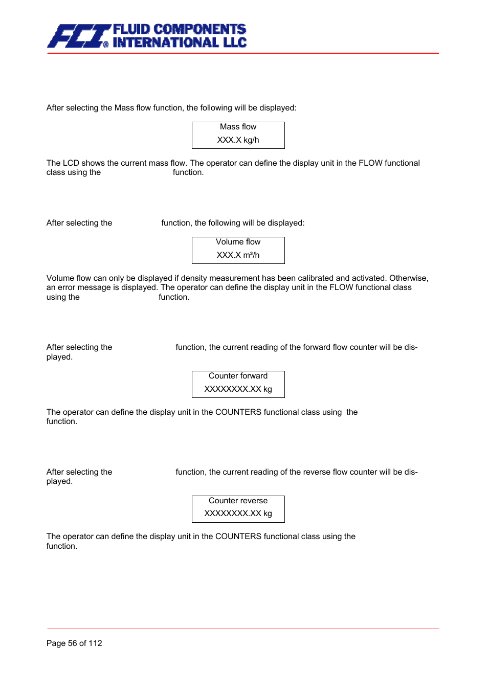 Mass flow, Volume flow, Counter forward | Counter reverse | Fluid Components International CMU User Manual | Page 56 / 112