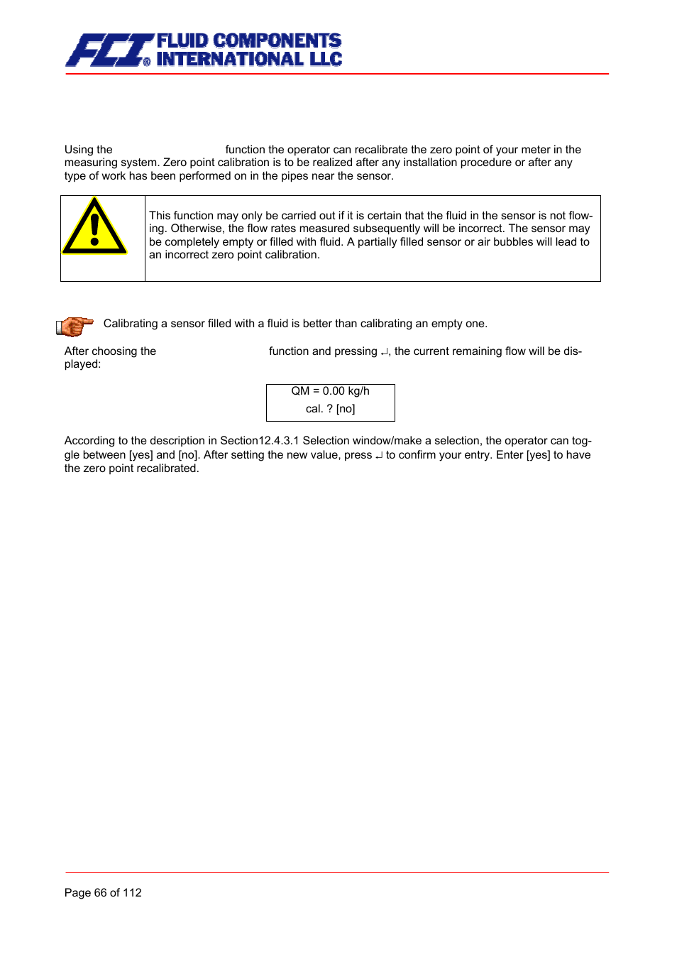 Zero point calibration | Fluid Components International CMU User Manual | Page 66 / 112