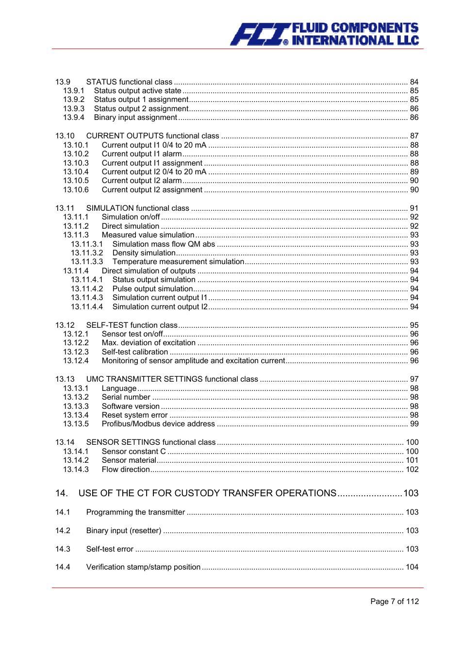 Fluid Components International CMU User Manual | Page 7 / 112