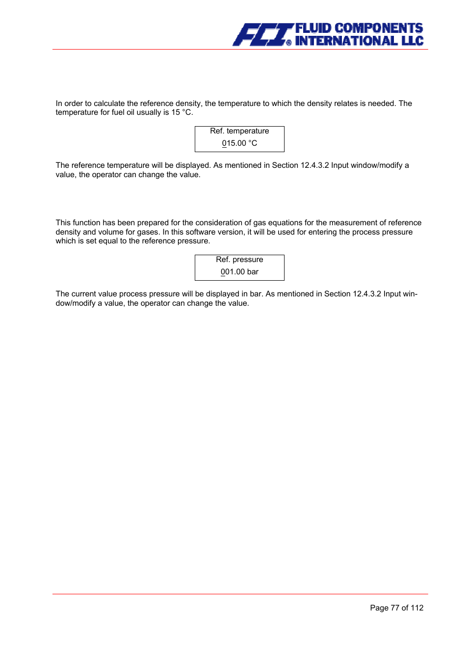 Reference temperature, Reference pressure | Fluid Components International CMU User Manual | Page 77 / 112