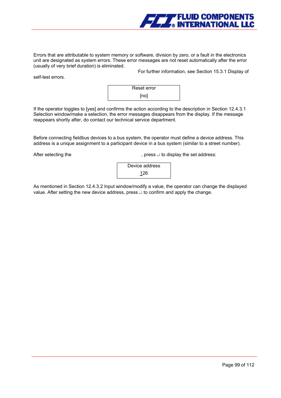 Profibus/modbus device address | Fluid Components International CMU User Manual | Page 99 / 112