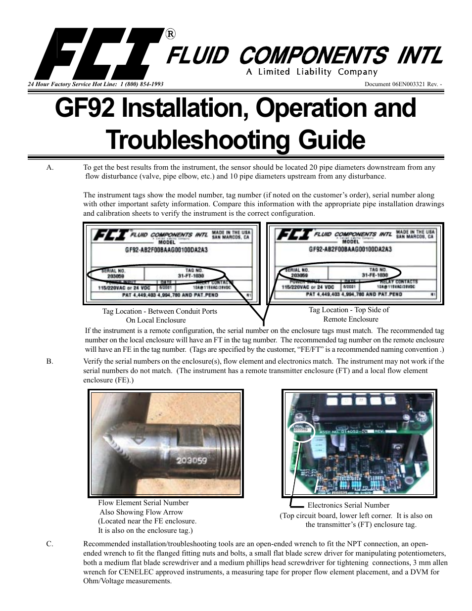 Fluid Components International GF92 User Manual | 8 pages