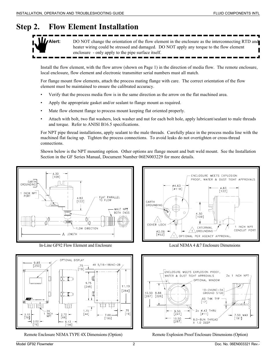 Step 2. flow element installation | Fluid Components International GF92 User Manual | Page 2 / 8