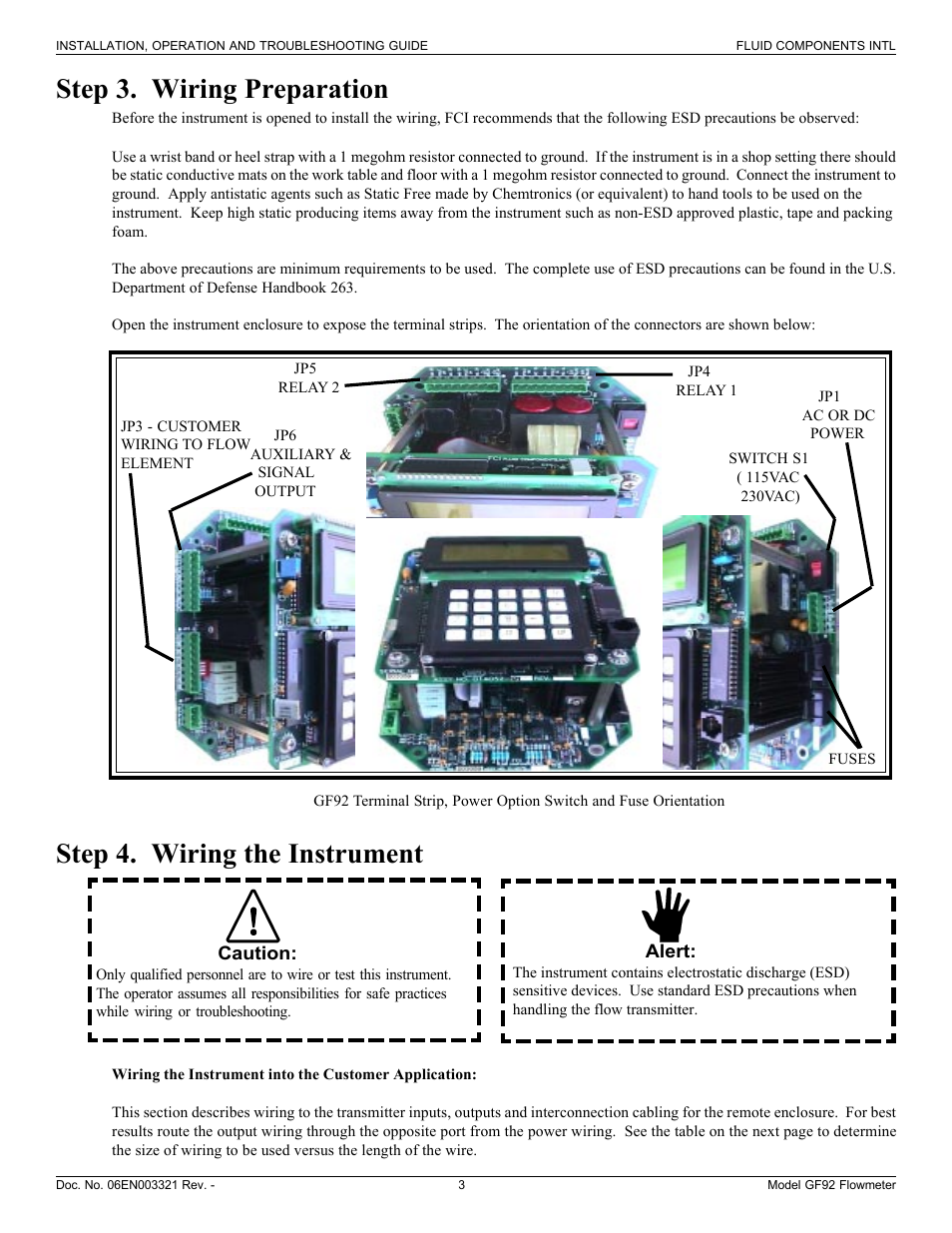 Step 3. wiring preparation, Step 4. wiring the instrument | Fluid Components International GF92 User Manual | Page 3 / 8