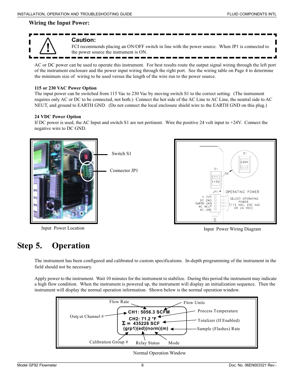 Step 5. operation | Fluid Components International GF92 User Manual | Page 6 / 8