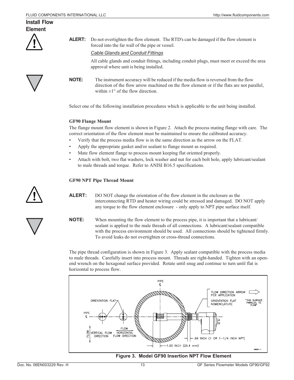 Install flow element | Fluid Components International GF90_GF92 User Manual | Page 17 / 102