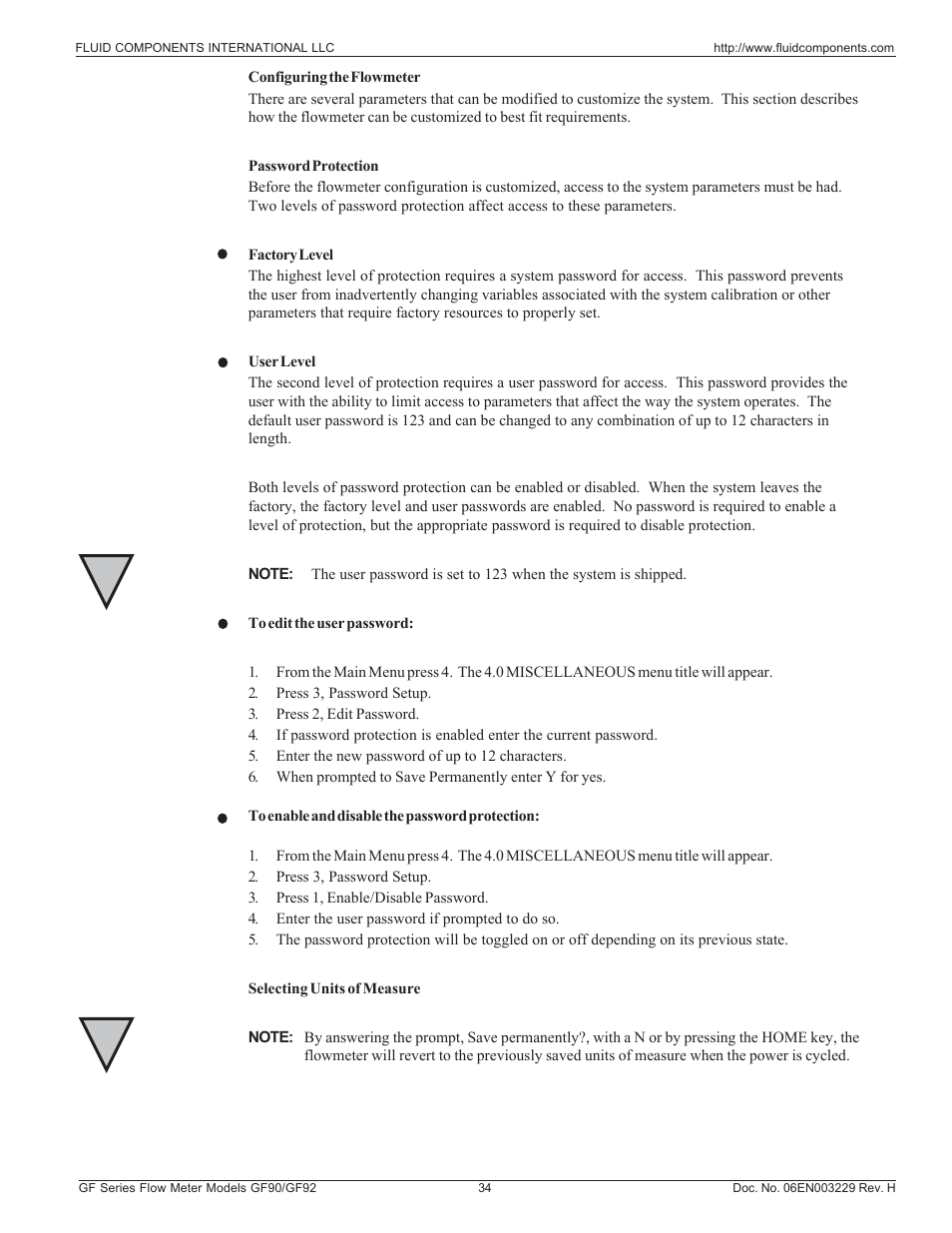 Configuring the flowmeter | Fluid Components International GF90_GF92 User Manual | Page 38 / 102