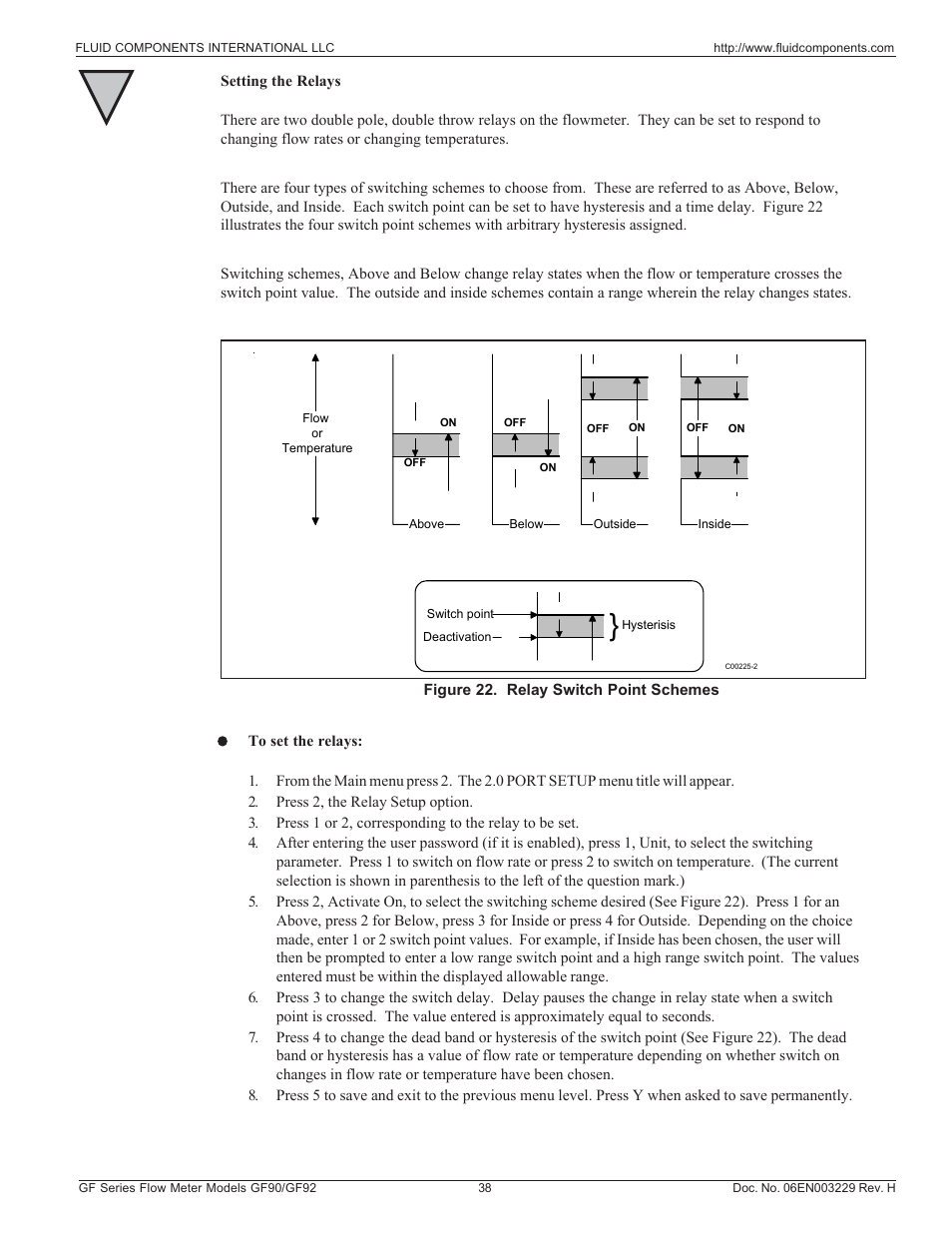 Setting the relays | Fluid Components International GF90_GF92 User Manual | Page 42 / 102