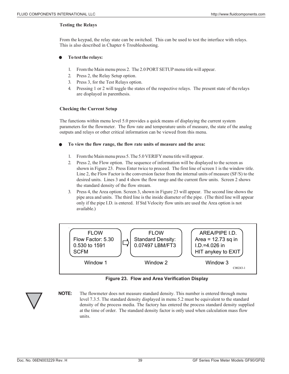 Testing the relays | Fluid Components International GF90_GF92 User Manual | Page 43 / 102