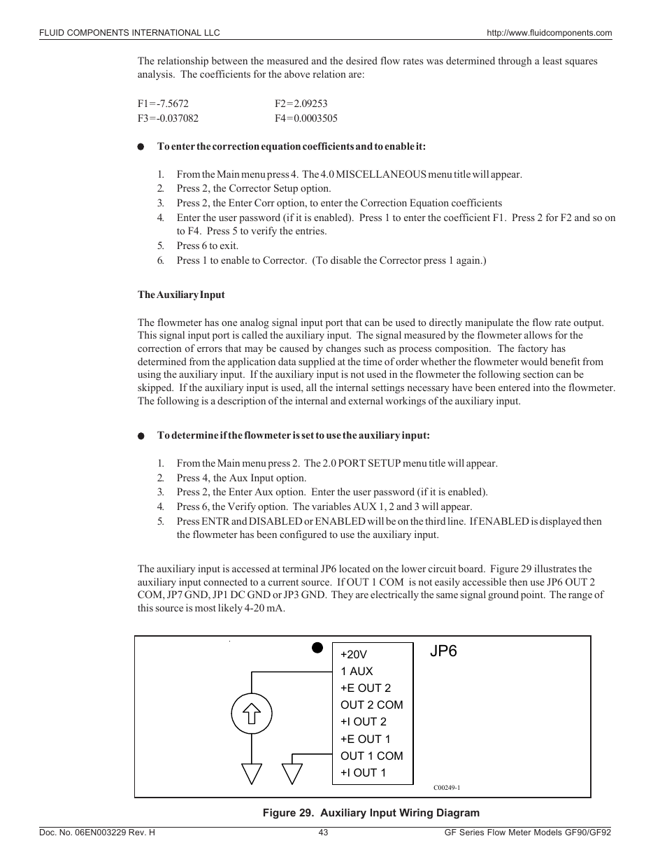 The auxillary input | Fluid Components International GF90_GF92 User Manual | Page 47 / 102