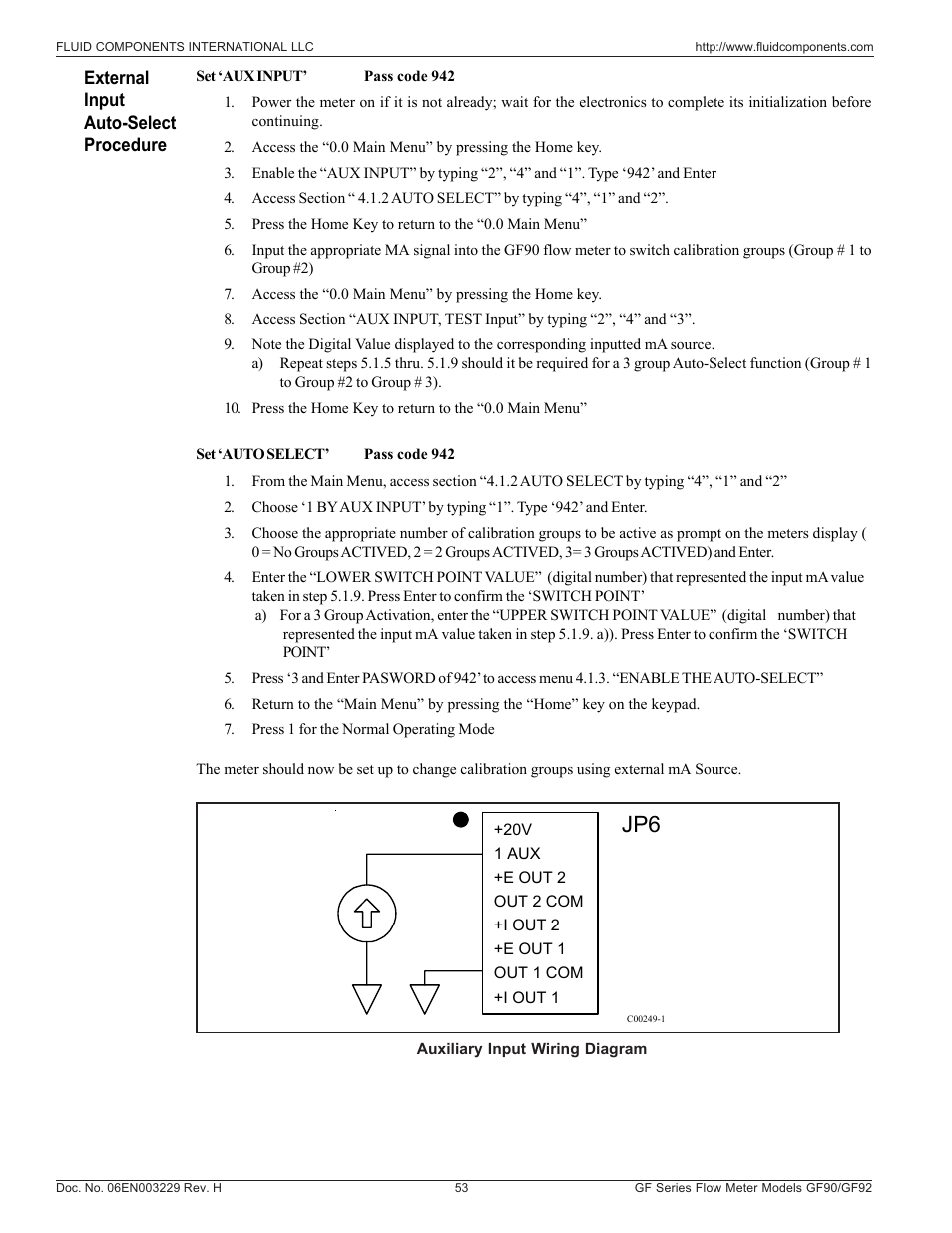 External input auto-select procedure | Fluid Components International GF90_GF92 User Manual | Page 57 / 102