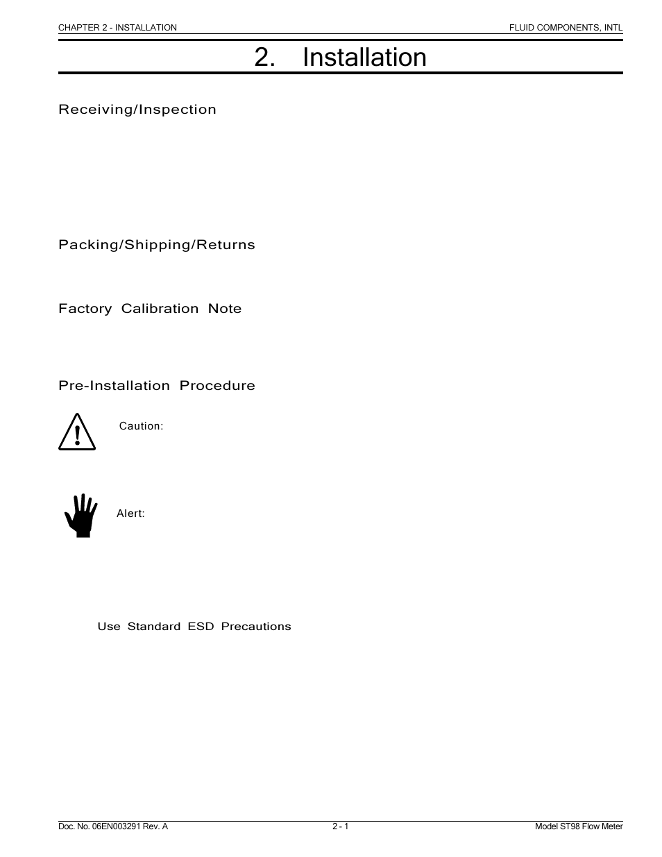 Fluid Components International ST98 Manual Installation User Manual | 10 pages