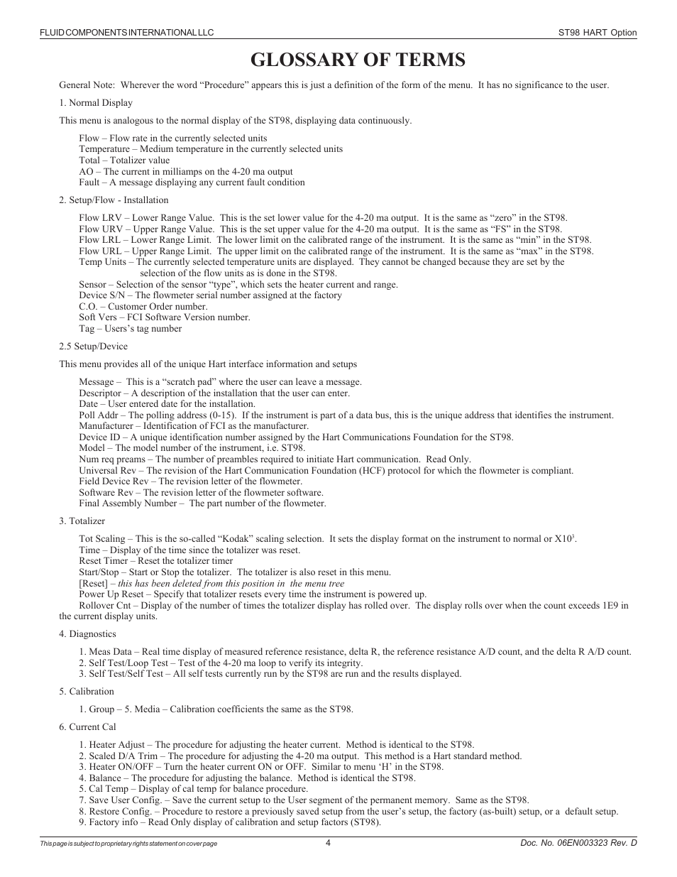 Glossary of terms | Fluid Components International ST98 HART Option User Manual | Page 4 / 4
