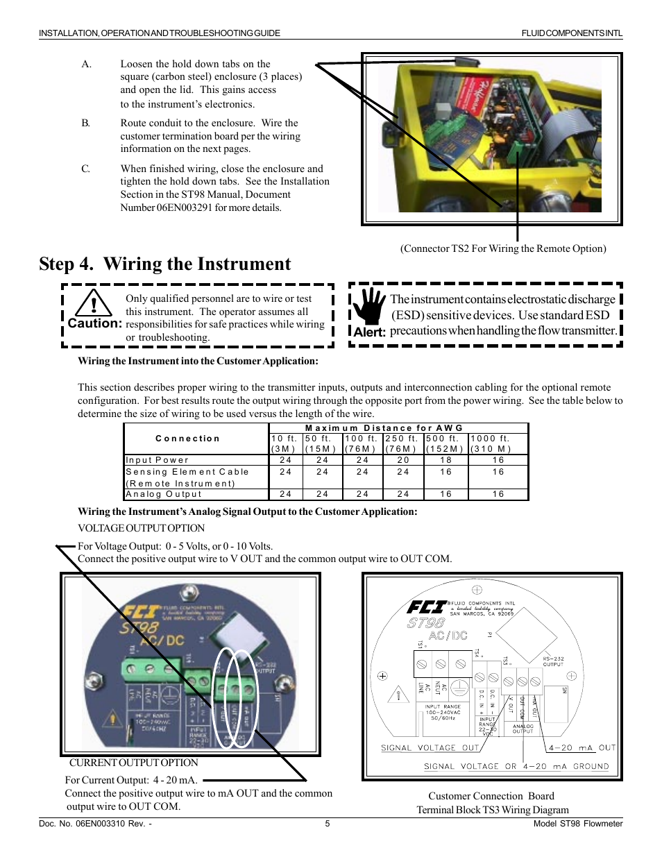 Step 4. wiring the instrument, Caution: alert | Fluid Components International ST98_ST98L Guide User Manual | Page 5 / 8