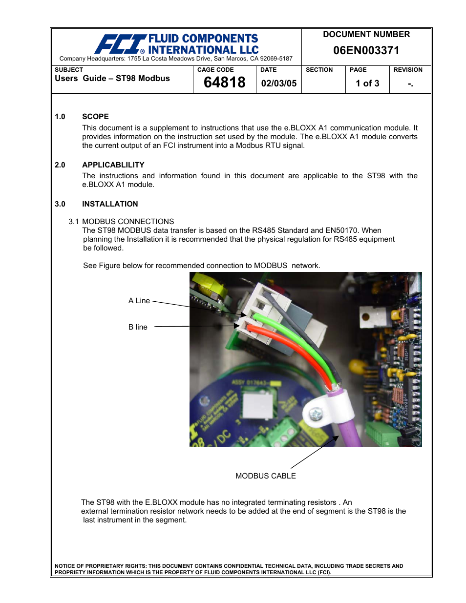 Fluid Components International ST98 Modbus Module ebloxx A1-1 User Manual | 3 pages