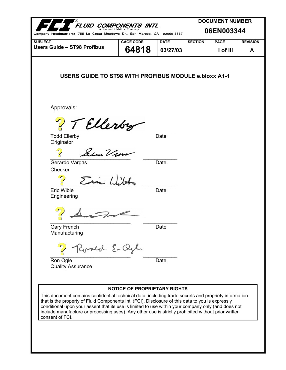 Fluid Components International ST98 Profibus C101-U Module User Manual | 6 pages