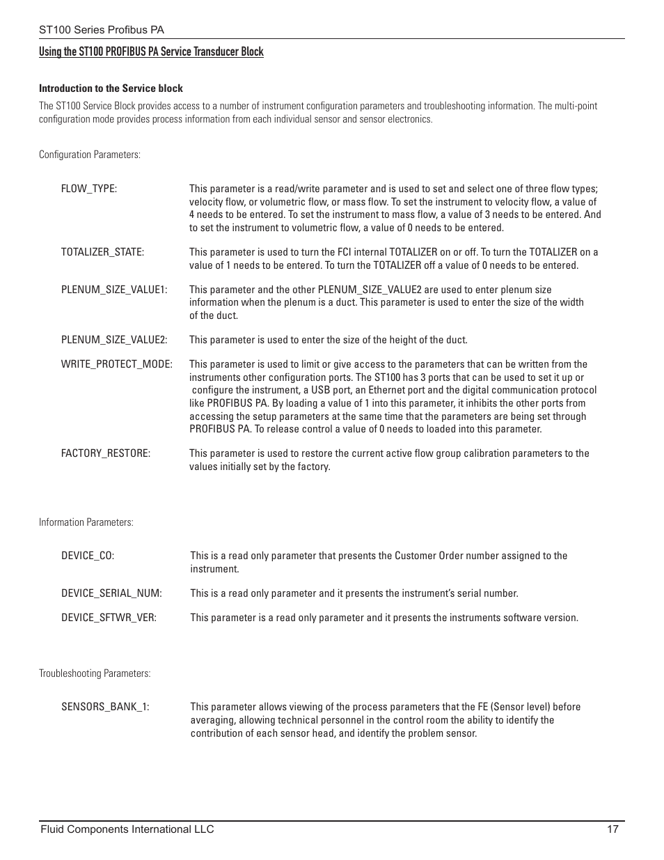 Introduction to the service block | Fluid Components International ST100 Series PROFIBUS PA User Manual | Page 21 / 36