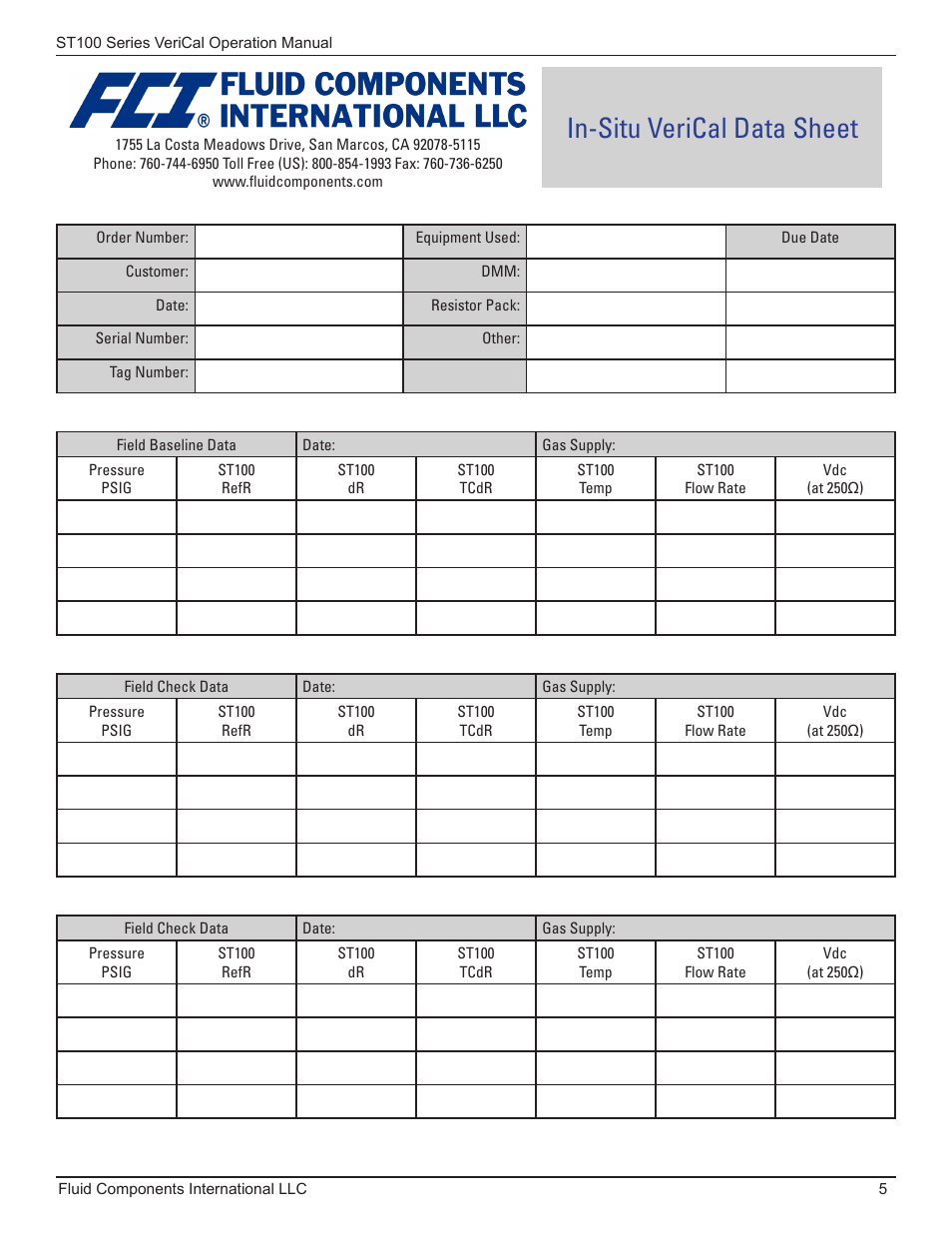 In-situ verical data sheet | Fluid Components International ST110_ST112_STP110_STP112 VeriCal User Manual | Page 7 / 12