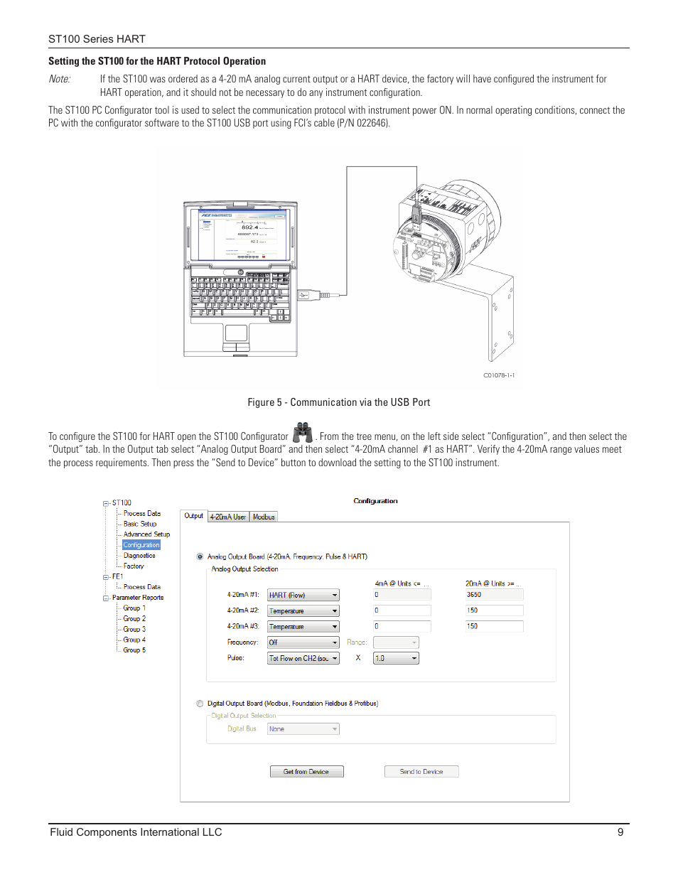 Setting the st100 for the hart protocol operation | Fluid Components International ST100 Series HART User Manual | Page 13 / 28