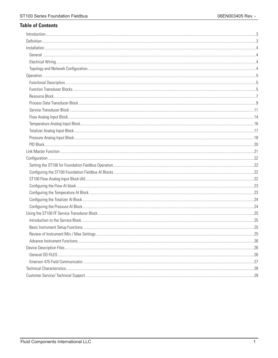 Fluid Components International ST100 Series Foundation Fieldbus User Manual | Page 3 / 32