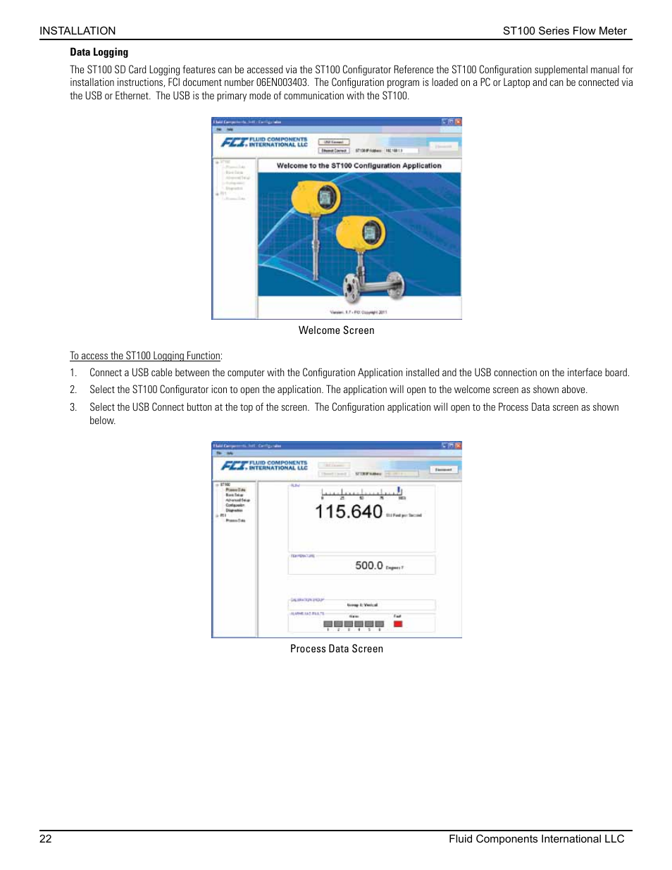 Data logging | Fluid Components International ST100 Series User Manual | Page 26 / 64