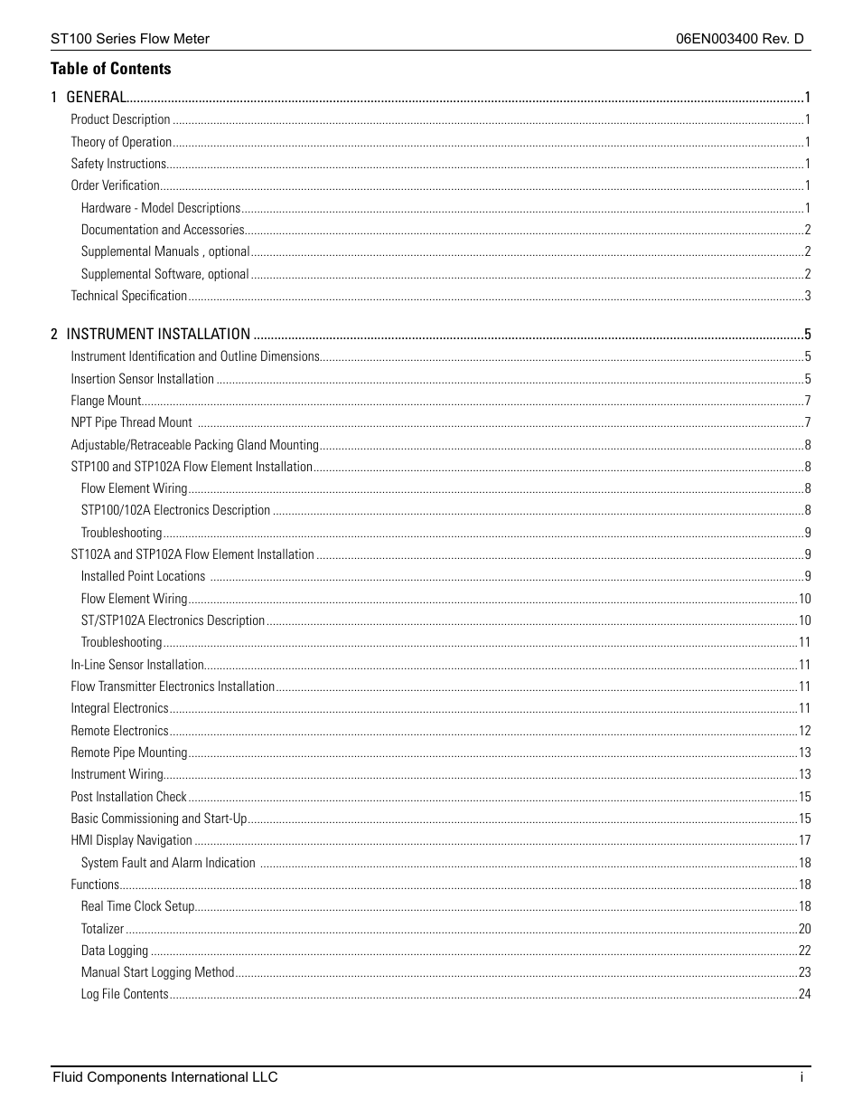 Fluid Components International ST100 Series User Manual | Page 3 / 64