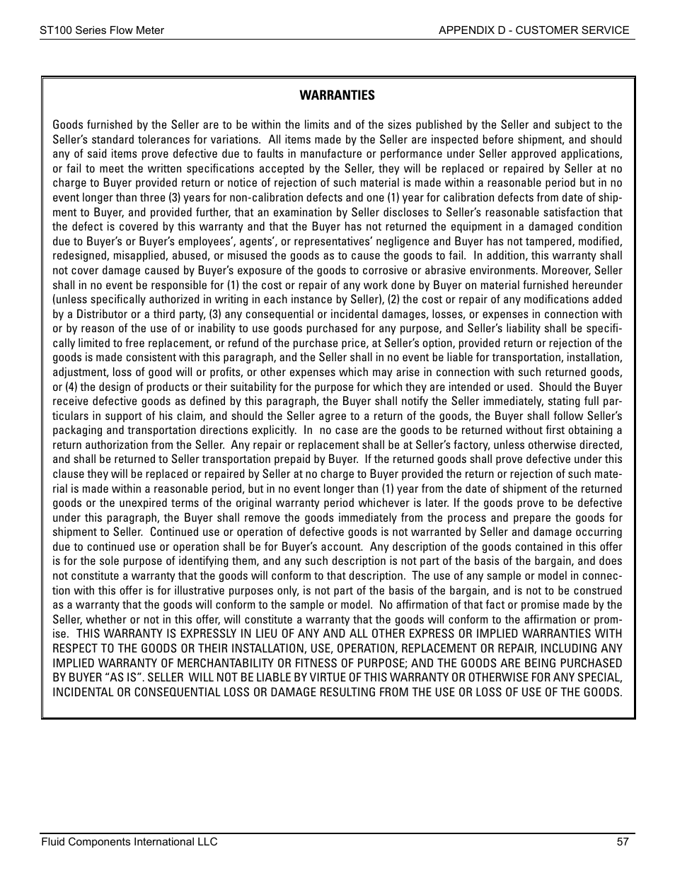 Fluid Components International ST100 Series User Manual | Page 61 / 64