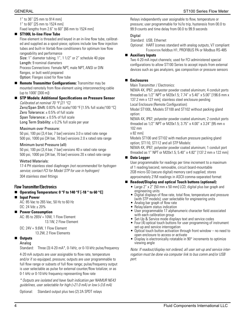 Fluid Components International ST100 Series User Manual | Page 8 / 64