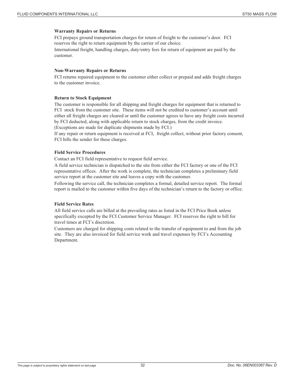 Fluid Components International ST50 User Manual | Page 32 / 36