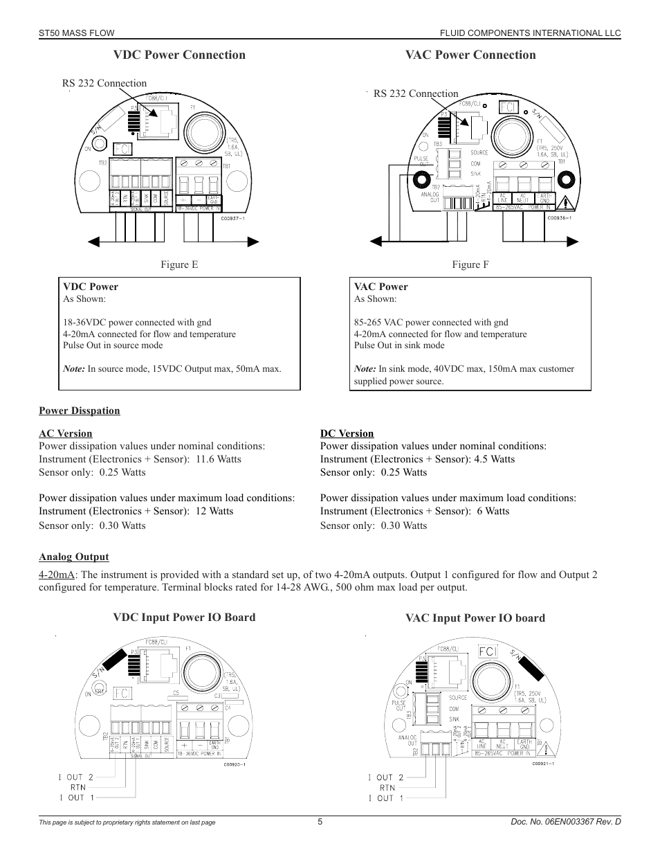 Vdc / vac power connection, Vac power connection, Vdc power connection | Fluid Components International ST50 User Manual | Page 5 / 36