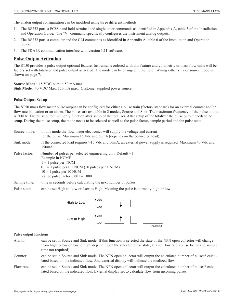 Pulse output activation | Fluid Components International ST50 User Manual | Page 6 / 36