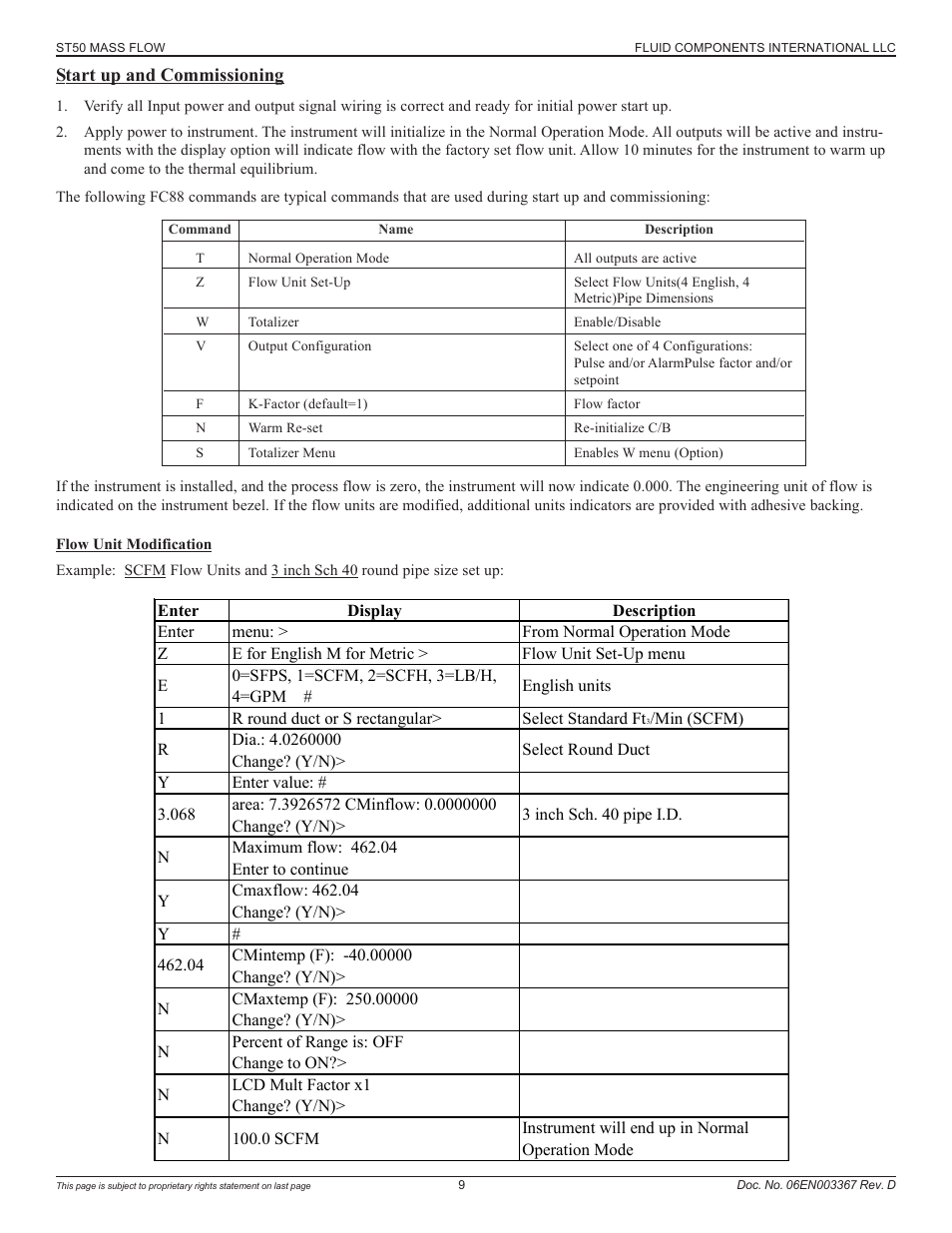 Start up and commissioning | Fluid Components International ST50 User Manual | Page 9 / 36