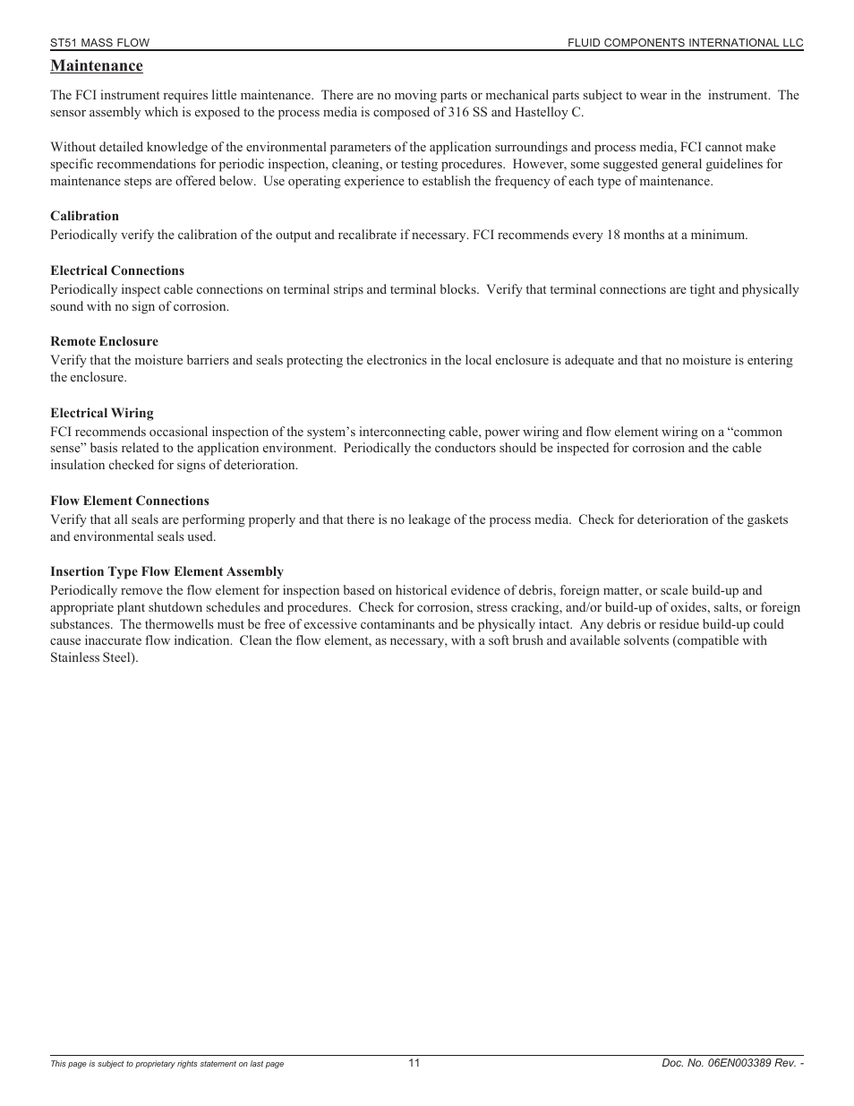 Maintenance | Fluid Components International ST51 User Manual | Page 11 / 40