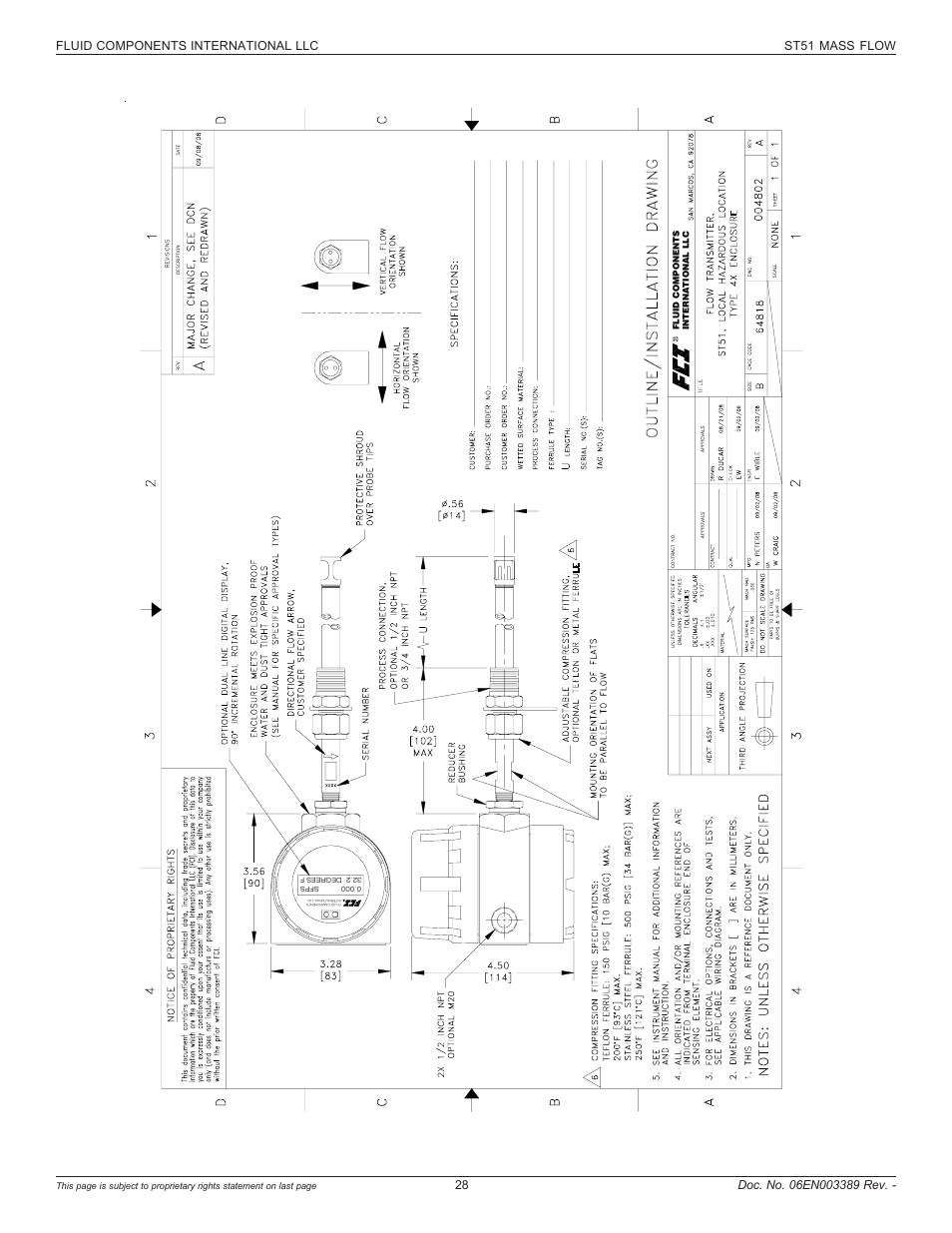 Outline dimensional - integral [004802, Fluid components international llc st51 mass flow | Fluid Components International ST51 User Manual | Page 28 / 40