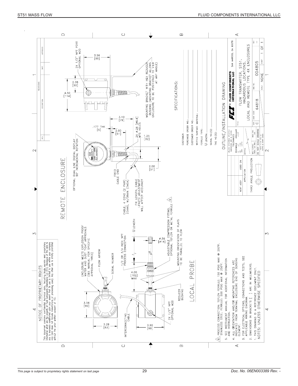 Outline dimensional - remote [004805 | Fluid Components International ST51 User Manual | Page 29 / 40